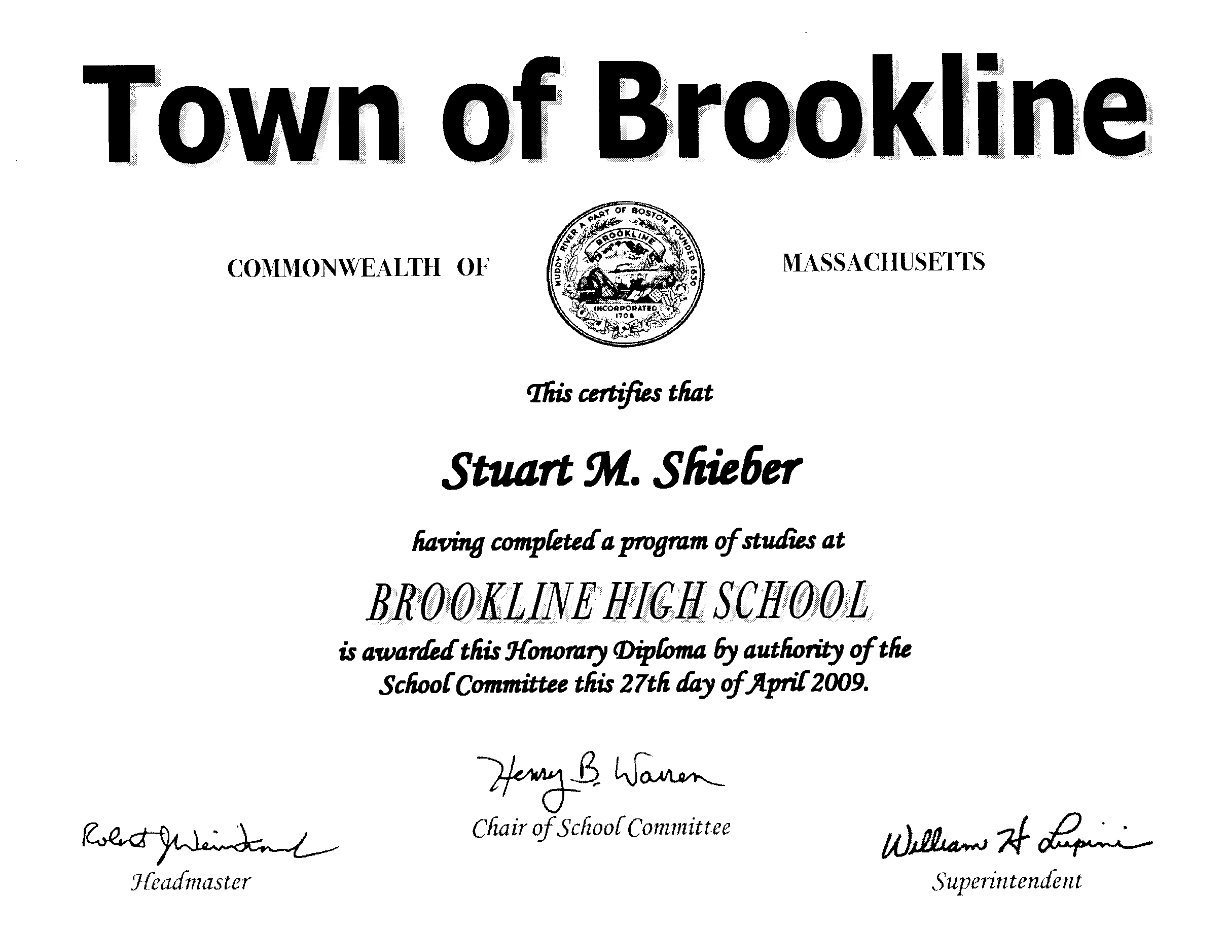honorary high school diploma